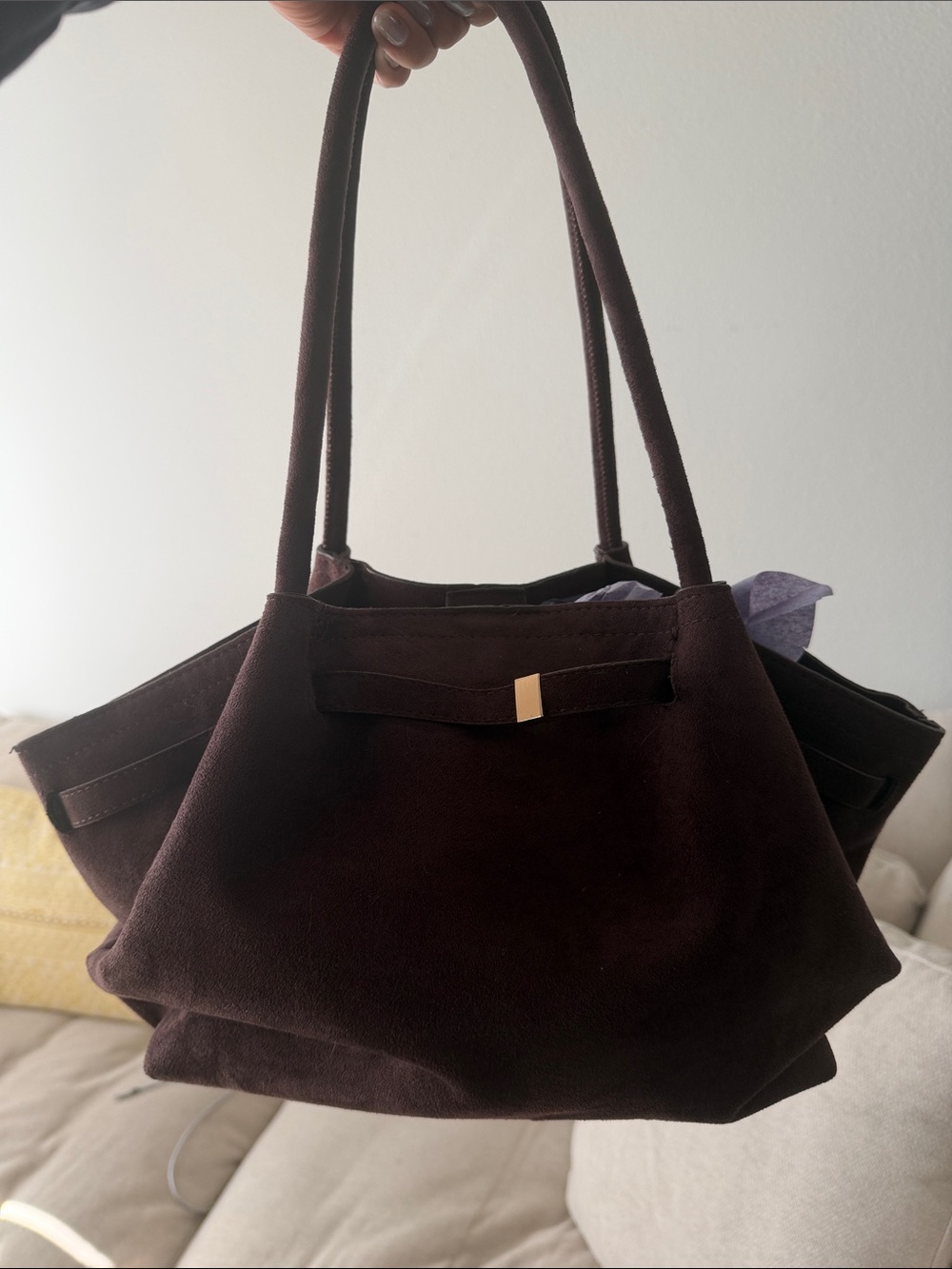 Coffee Brown Casual Women's Faux Suede Tote Bag
